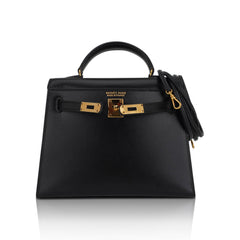 Vintage Kelly 15 Micro Sellier Bag Black Box Leather with Gold Hardware
